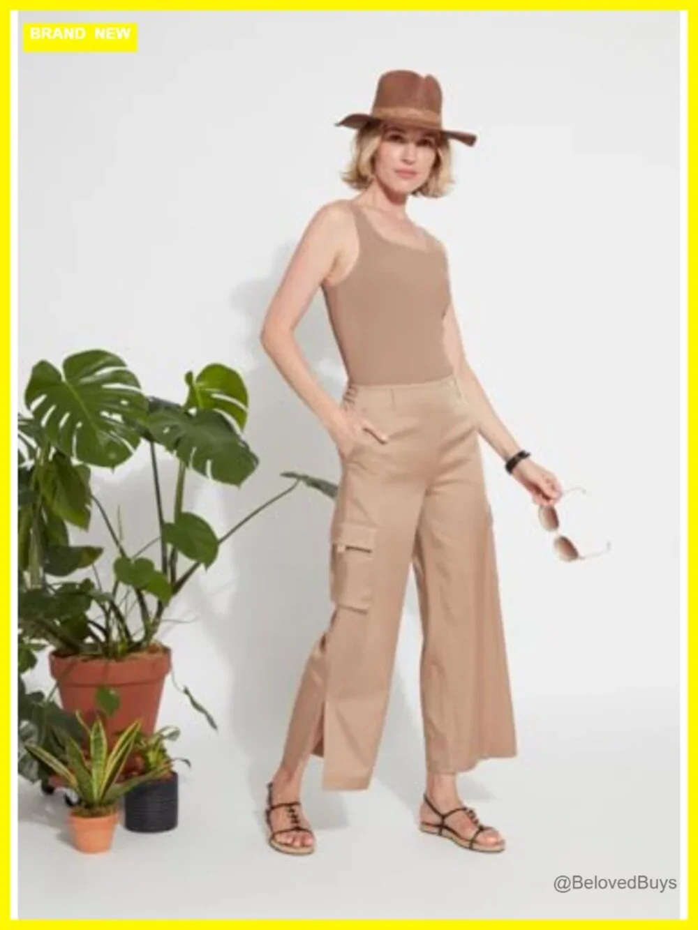 Cropped Ankle Cargo Pants - Stretch Satin Relaxed Fit with Pockets
